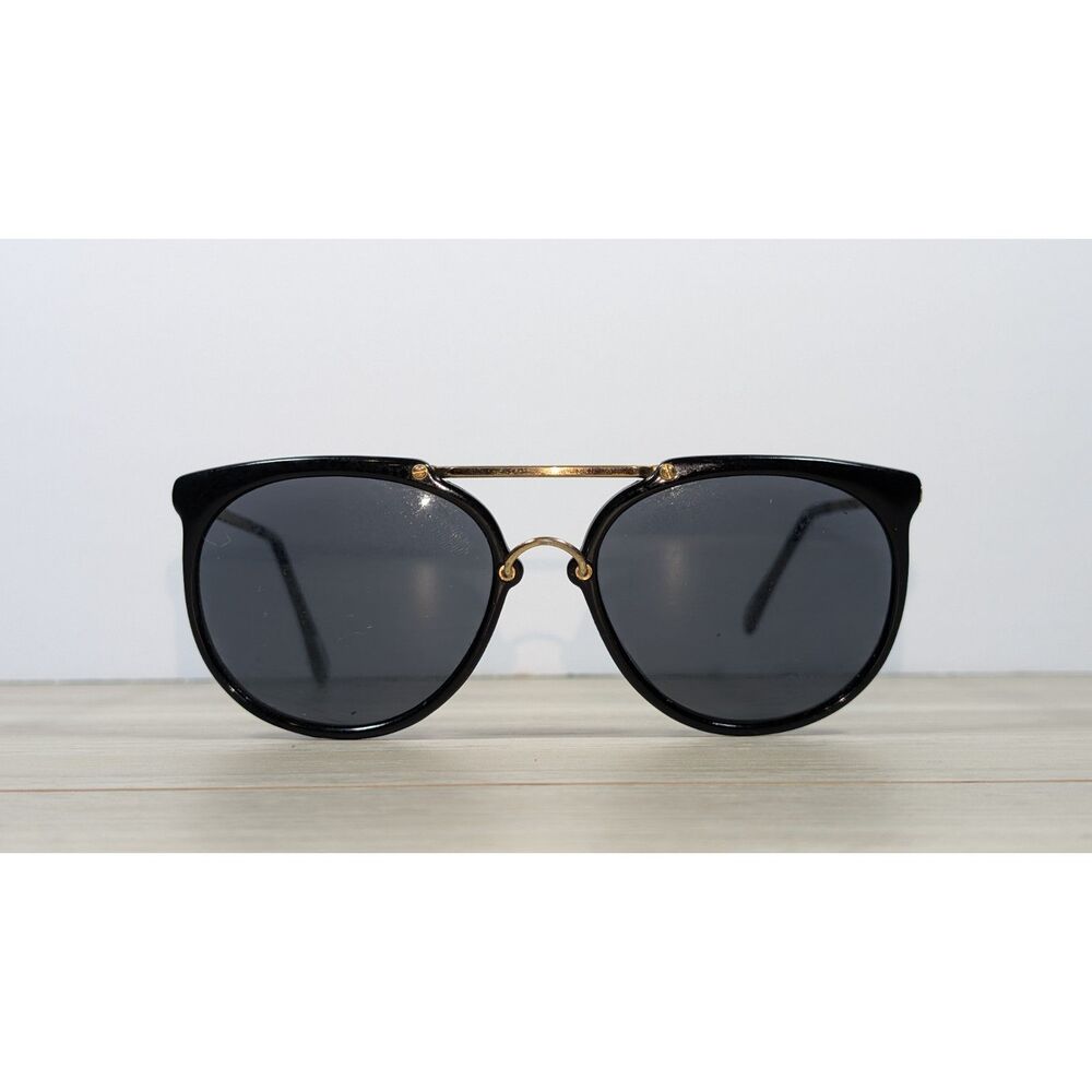 Vintage Rally Black Gold Double Bridge Sunglasses Gray Lenses Retro Unisex